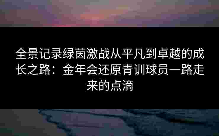 全景记录绿茵激战从平凡到卓越的成长之路：金年会还原青训球员一路走来的点滴